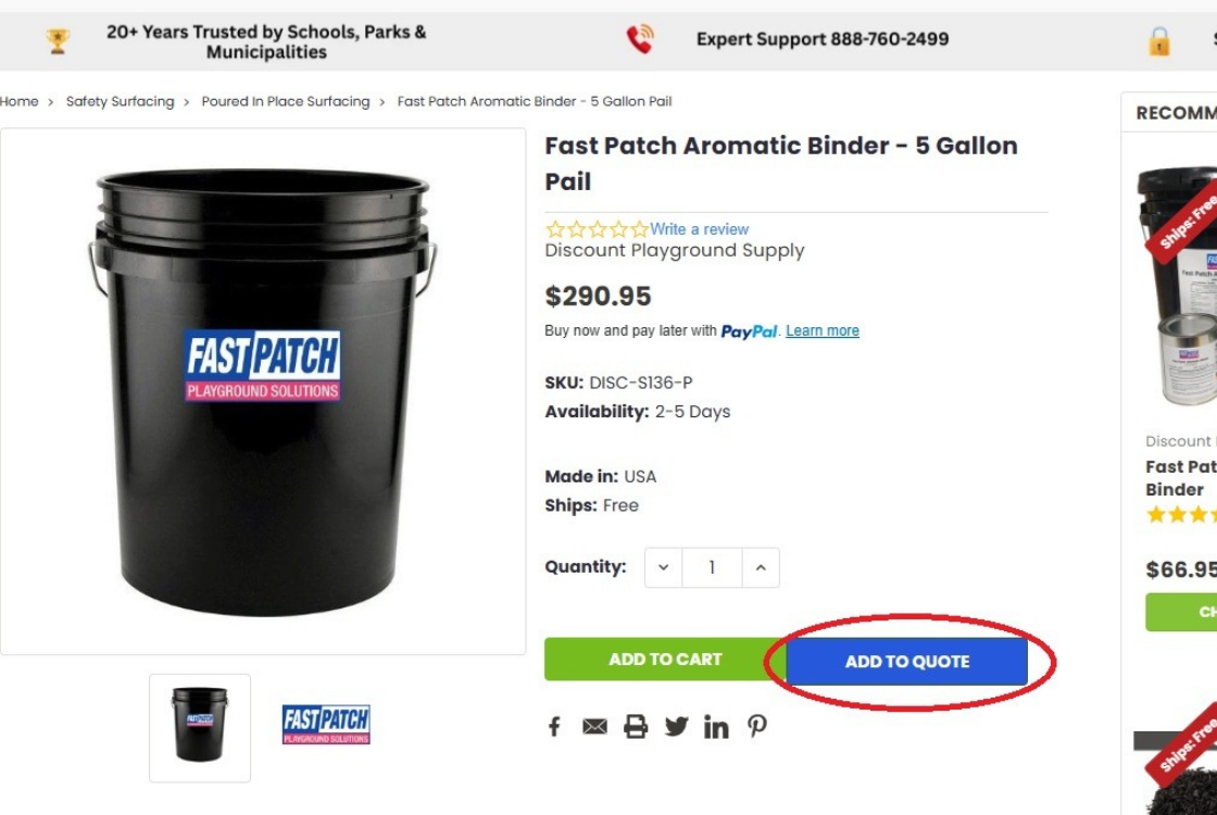 Discount Playground Supply product page showing the Add to Quote button