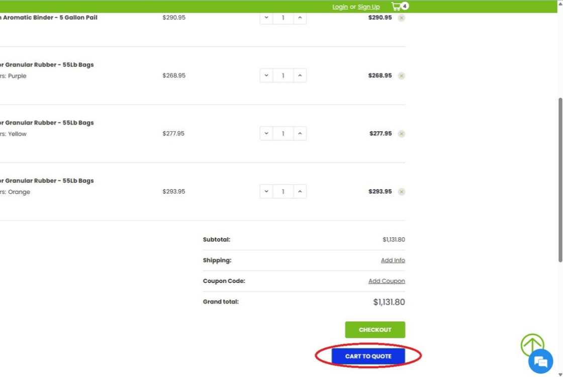 Discount Playground Supply quote cart showing the Cart to Quote button
